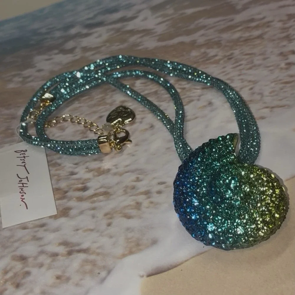 Betsey Johnson Necklace MERMAID JEWELS Shell Multi Strand Crystal Green Rare NWT